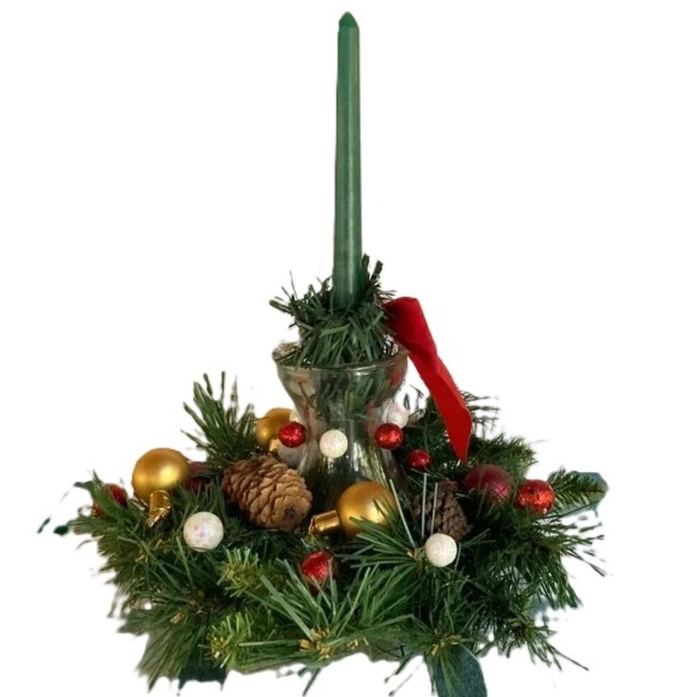 CENTERPIECE Christmas Pine Cones Green Candle Greenery 15 x 11 inches